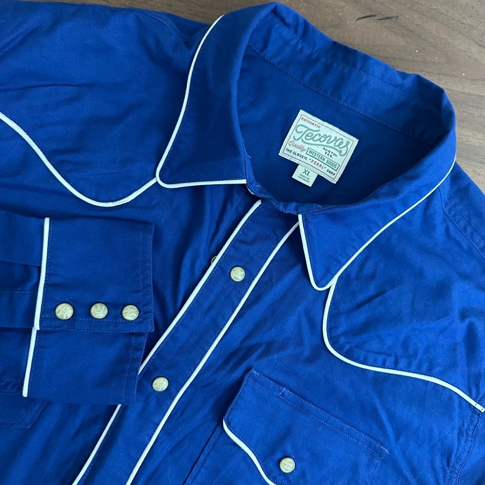 Tecovas Western Shirt Blue White Piping Long Sleeve Pearl Snap Front Mens XL